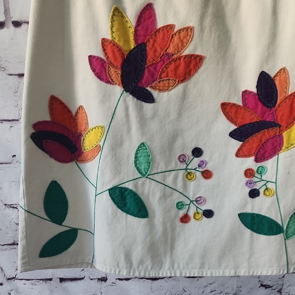 Boden Floral Applique Embroidered Cream A Line Twill Skirt Retro Womens Size 4 - Picture 8 of 9